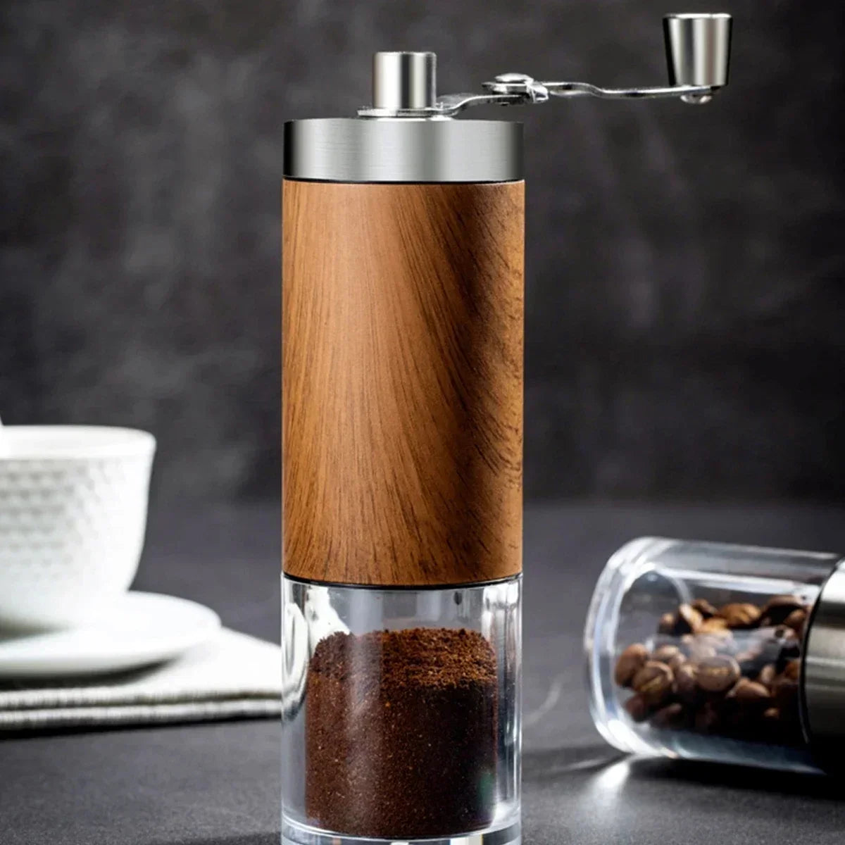 Moulin à café manuel portable vintage avec moulin à grains de café grain de bois