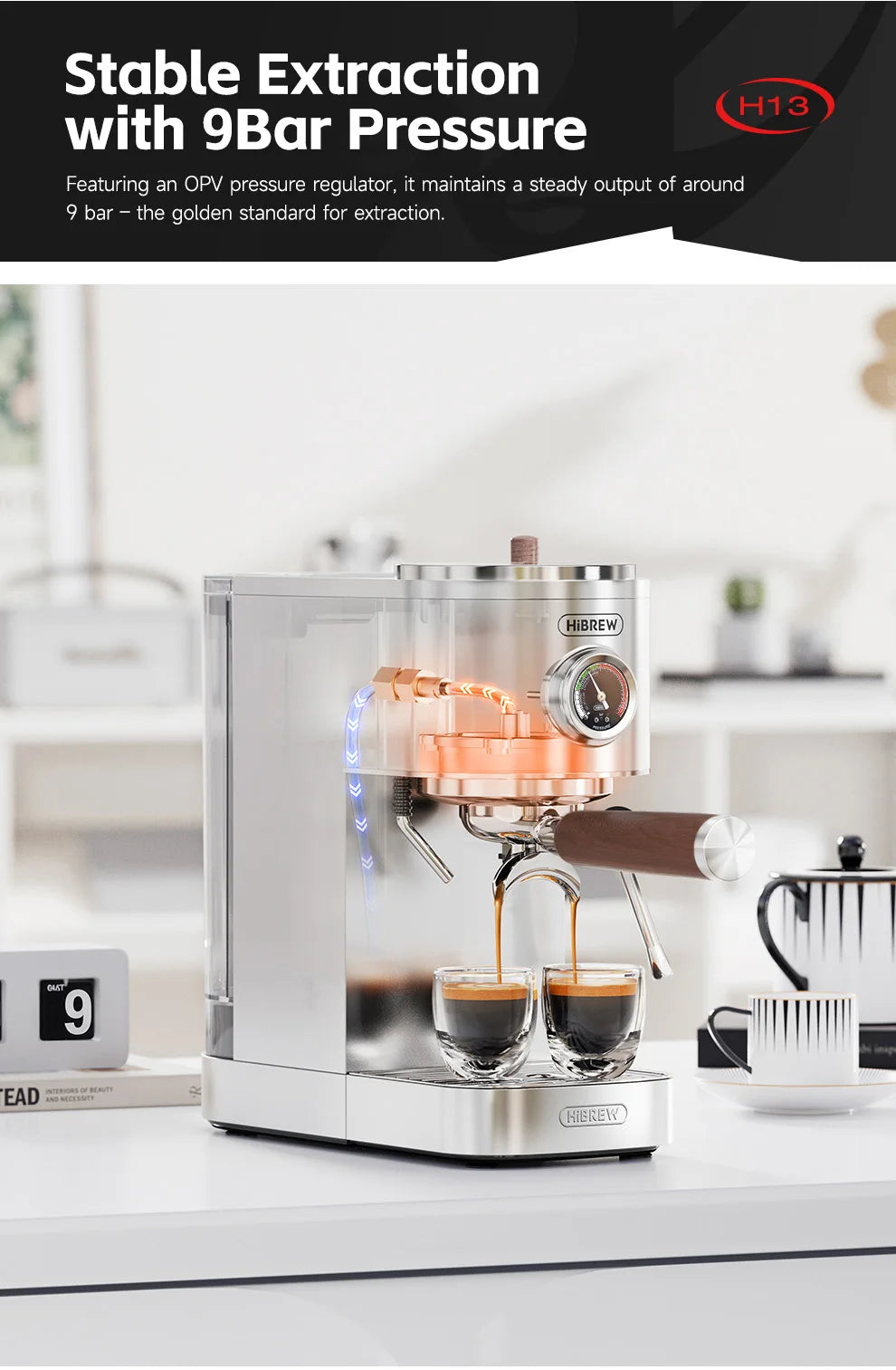 HiBREW Semi-automatic Espresso Coffee Machine 3 Level Temperature Adjustable Cold/Hot 20Bar Coffee Maker Cappuccino H13