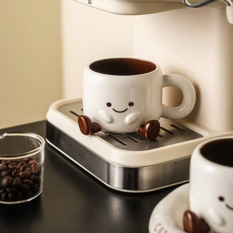 Tasse à café en céramique mignonne avec soucoupe motif smiley dessin animé créatif