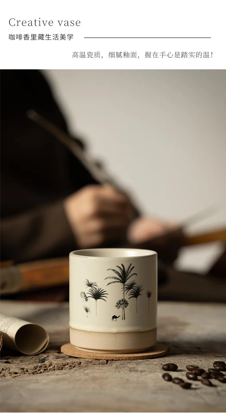 230ML Tasse Rétro en Poterie Grossière Style Moyen-Orient Arbre à Palmiers Arabe Chameau Thé