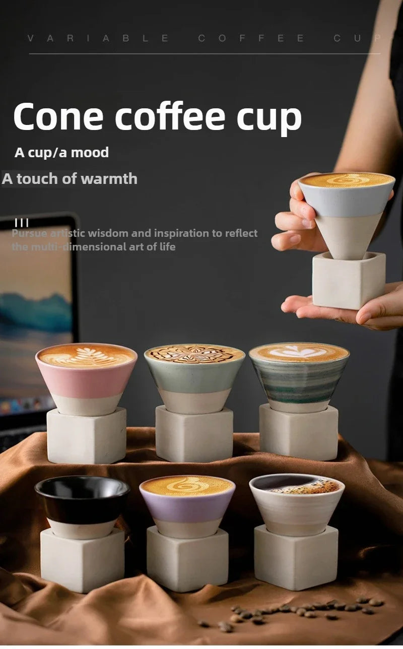 Mug à café en céramique triangulaire rétro, style japonais, fait main
