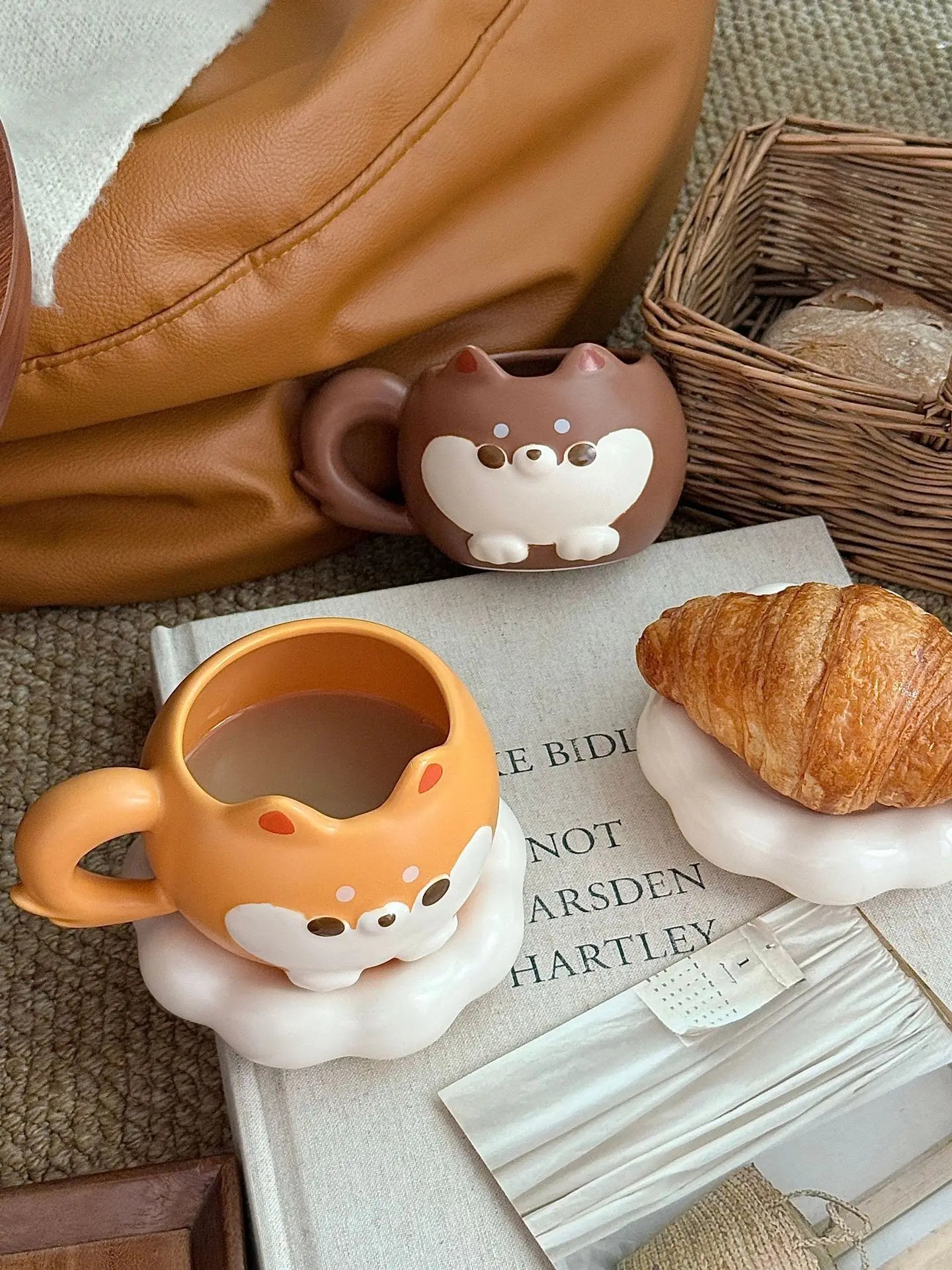 Mug en céramique mignon de Shiba Inu de dessin animé avec couvercle et cuillère, de grande valeur, mignon et amusant