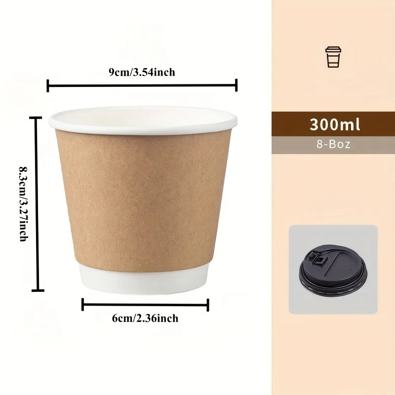 Gobelet en papier kraft à double paroi avec couvercle, gobelet jetable pour fête