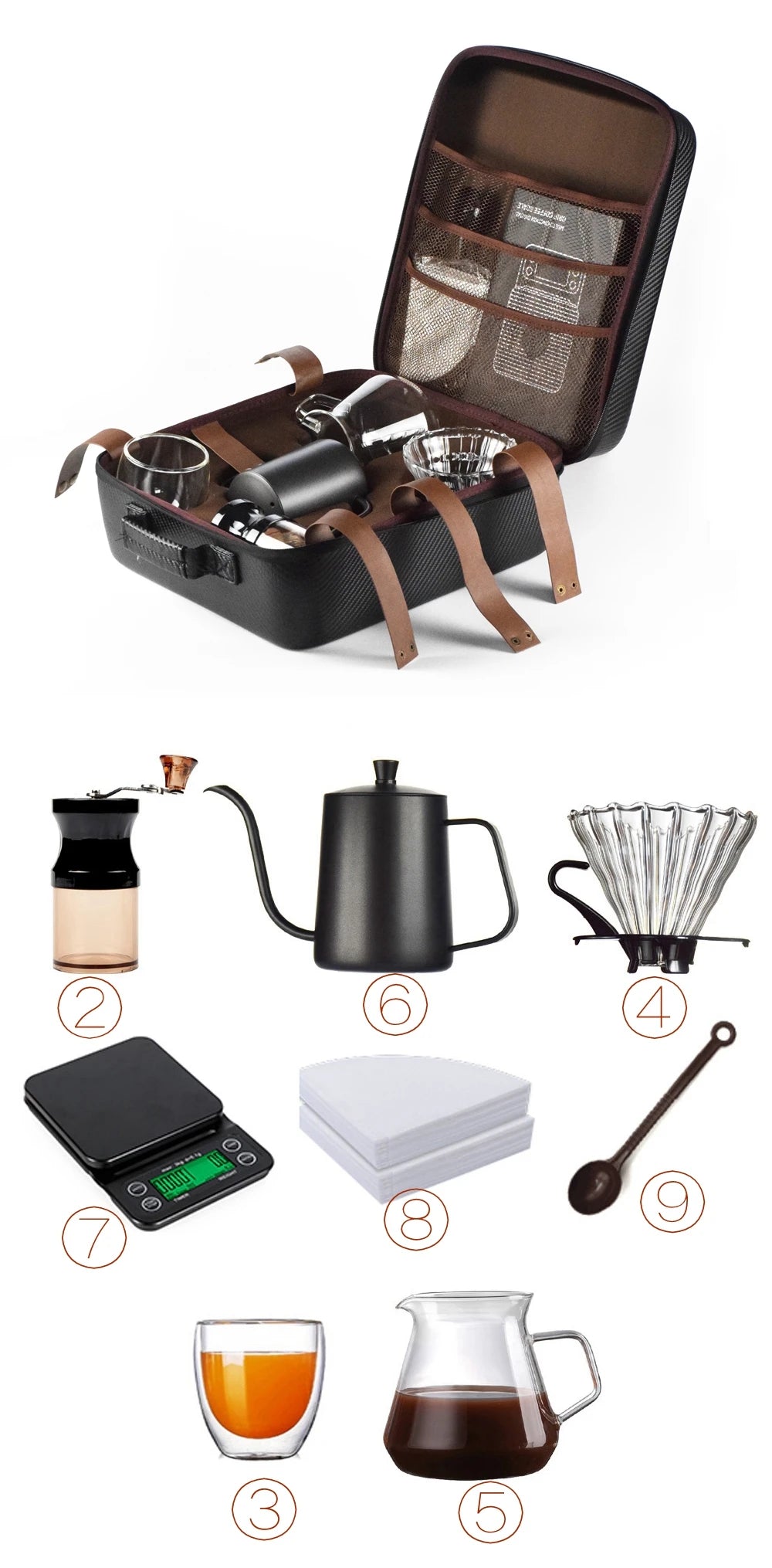 Coffret Cadeau Café de Luxe Moulin Cafetière à Main Filtre Goutte à Goutte en Verre Café Domestique