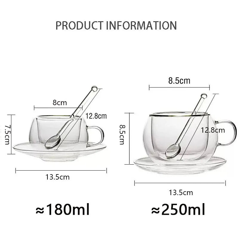 Tasse à café en verre à double paroi avec cuillère Ensemble de tasses à lait transparentes et résistantes à la chaleur