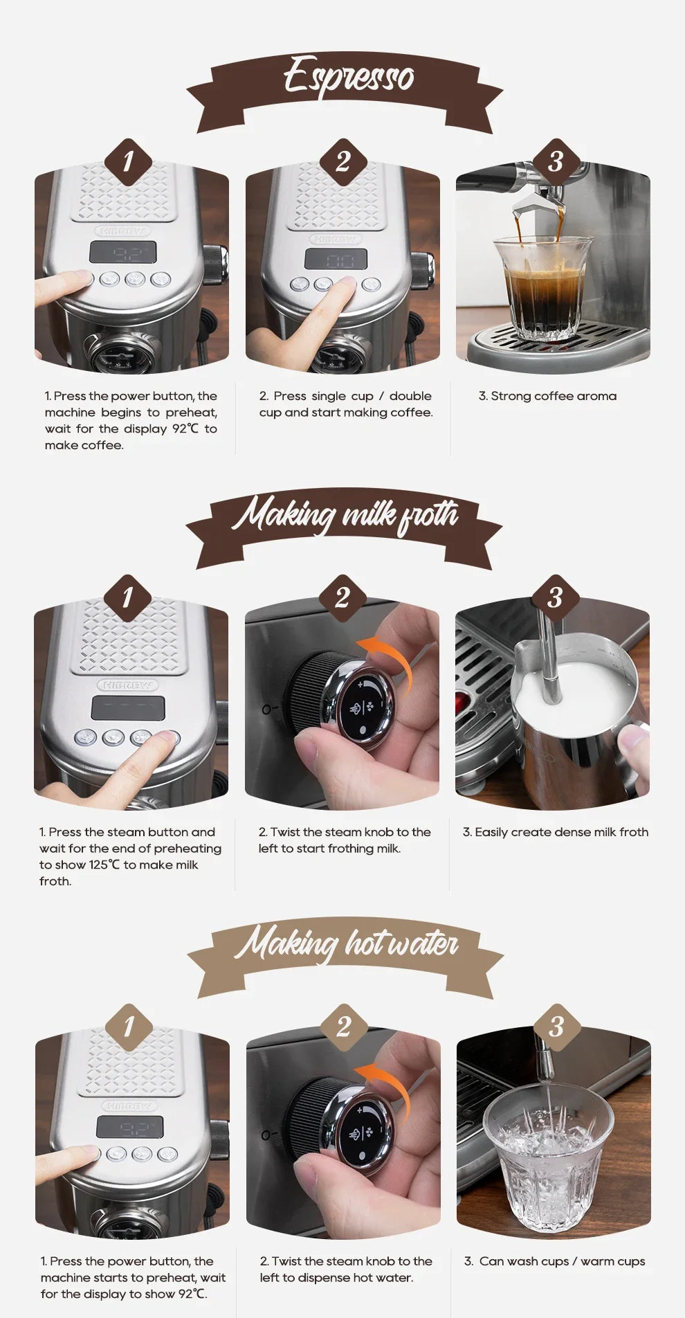 HiBREW 20Bar Semi Automatic Espresso Coffee Machine Temperature Adjustable Cold/Hot Super Slim Coffee Maker Cappuccino