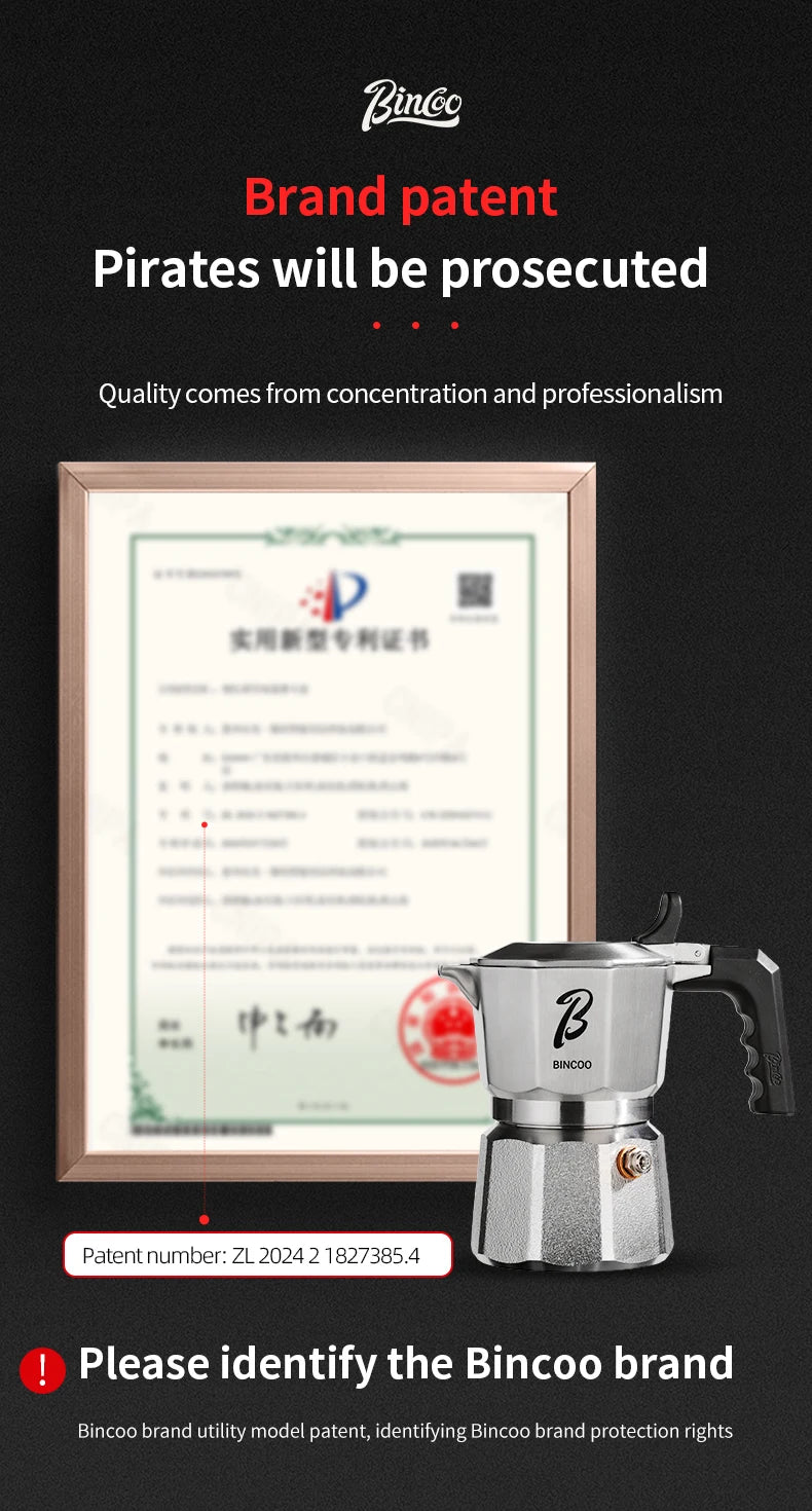 Bincoo Cafetière Mocha à Trois Valves en Acier Inoxydable 316, à Pression Concentrée