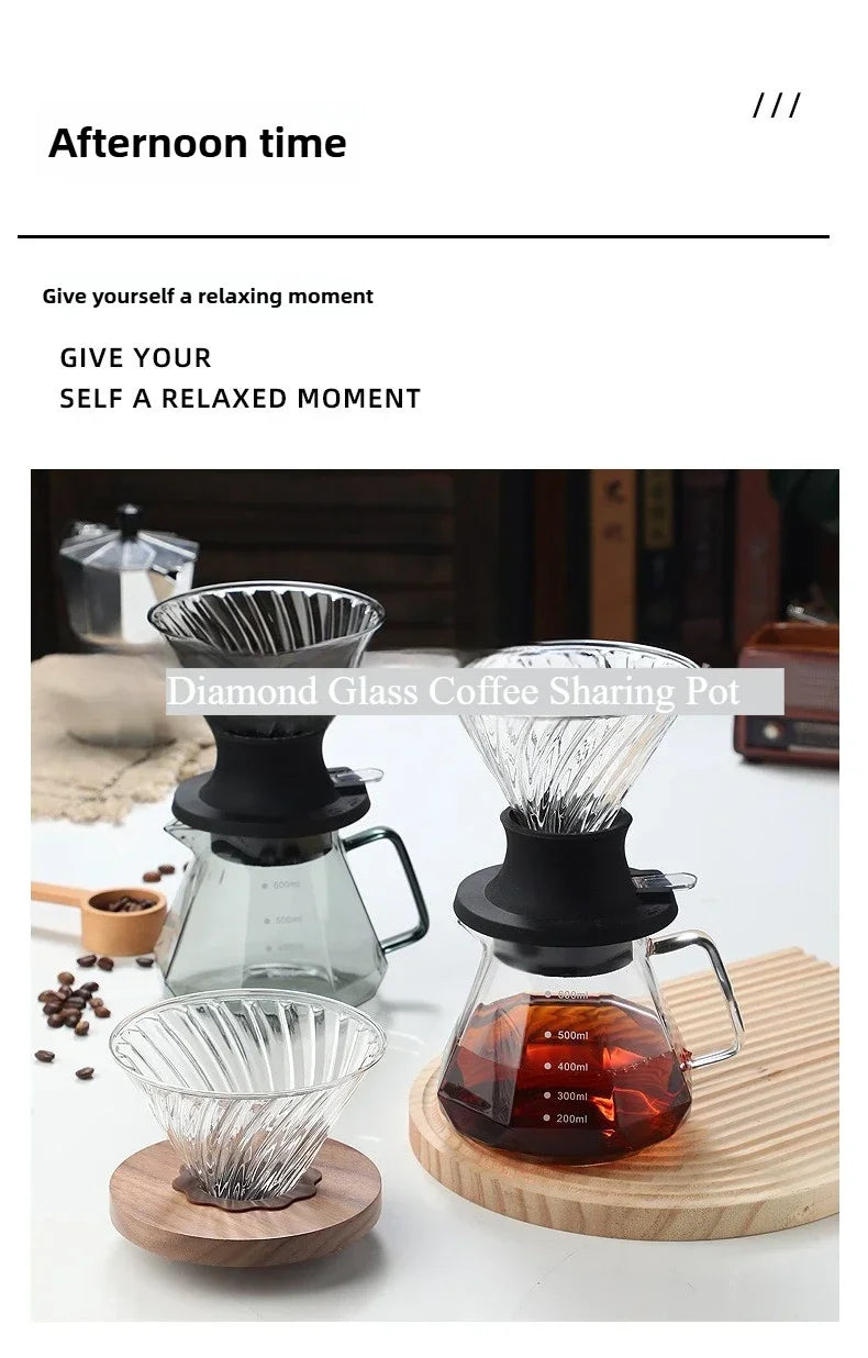 Cafetière en verre Diamond Fashion Design, serveur à café en verre pour café filtre