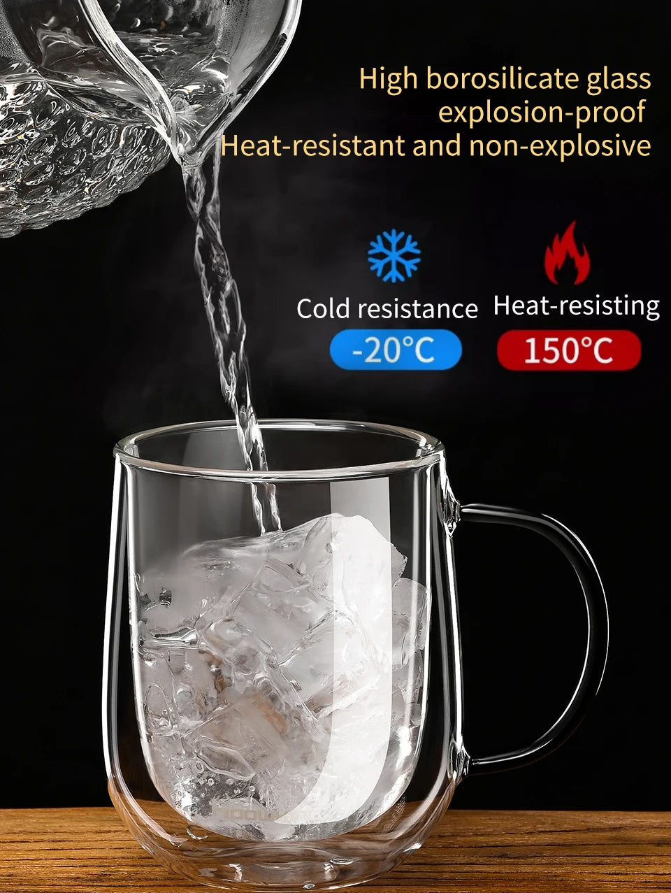 Tasse en verre à double paroi en verre borosilicate de 350-450 ml, résistante à la chaleur
