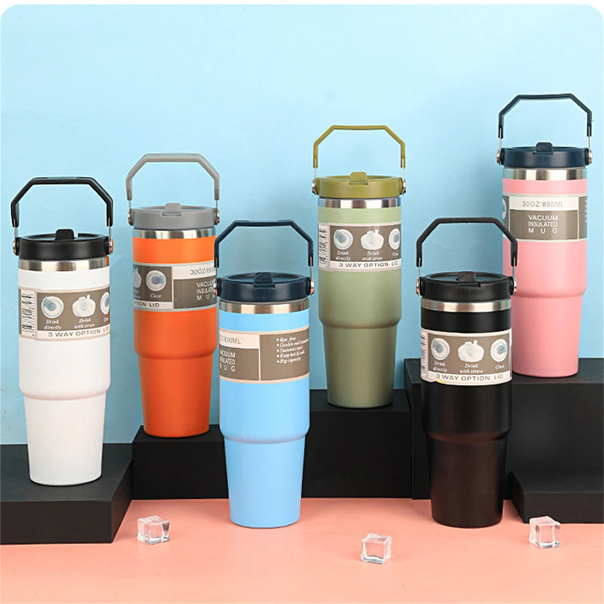 1 gourde isotherme avec couvercle en acier inoxydable, bouteille d'eau portable avec sac de transport