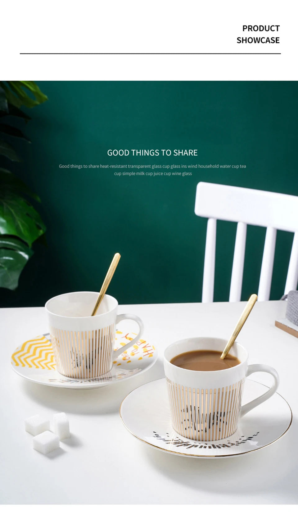 Ensemble tasse à café, soucoupe et plateau en céramique à reflet holographique mobile