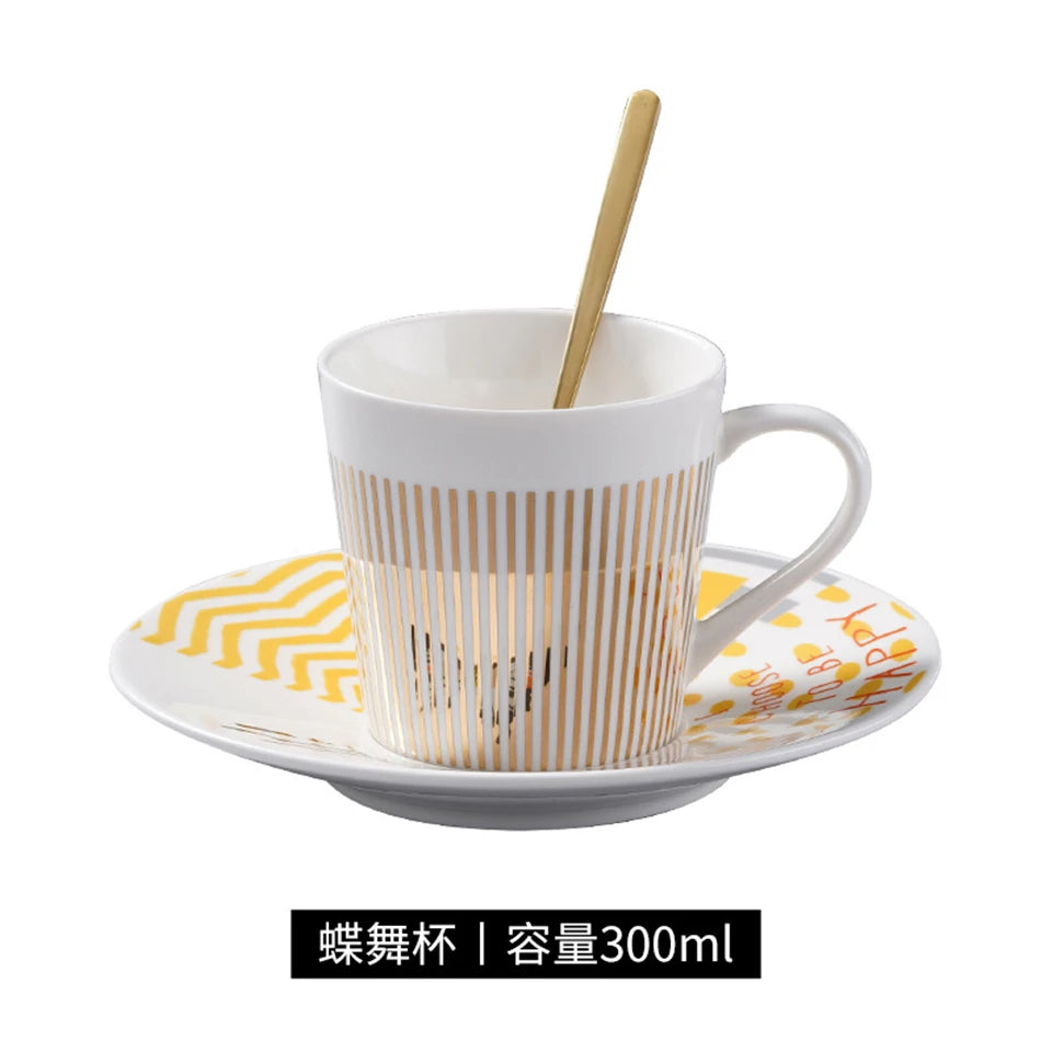 Ensemble tasse à café, soucoupe et plateau en céramique à reflet holographique mobile
