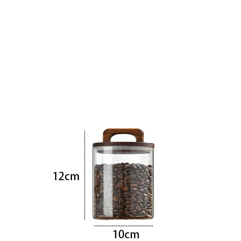 Bocal en verre avec couvercle en bois 1 pièce, récipient alimentaire hermétique, pour grains de café, cuisine