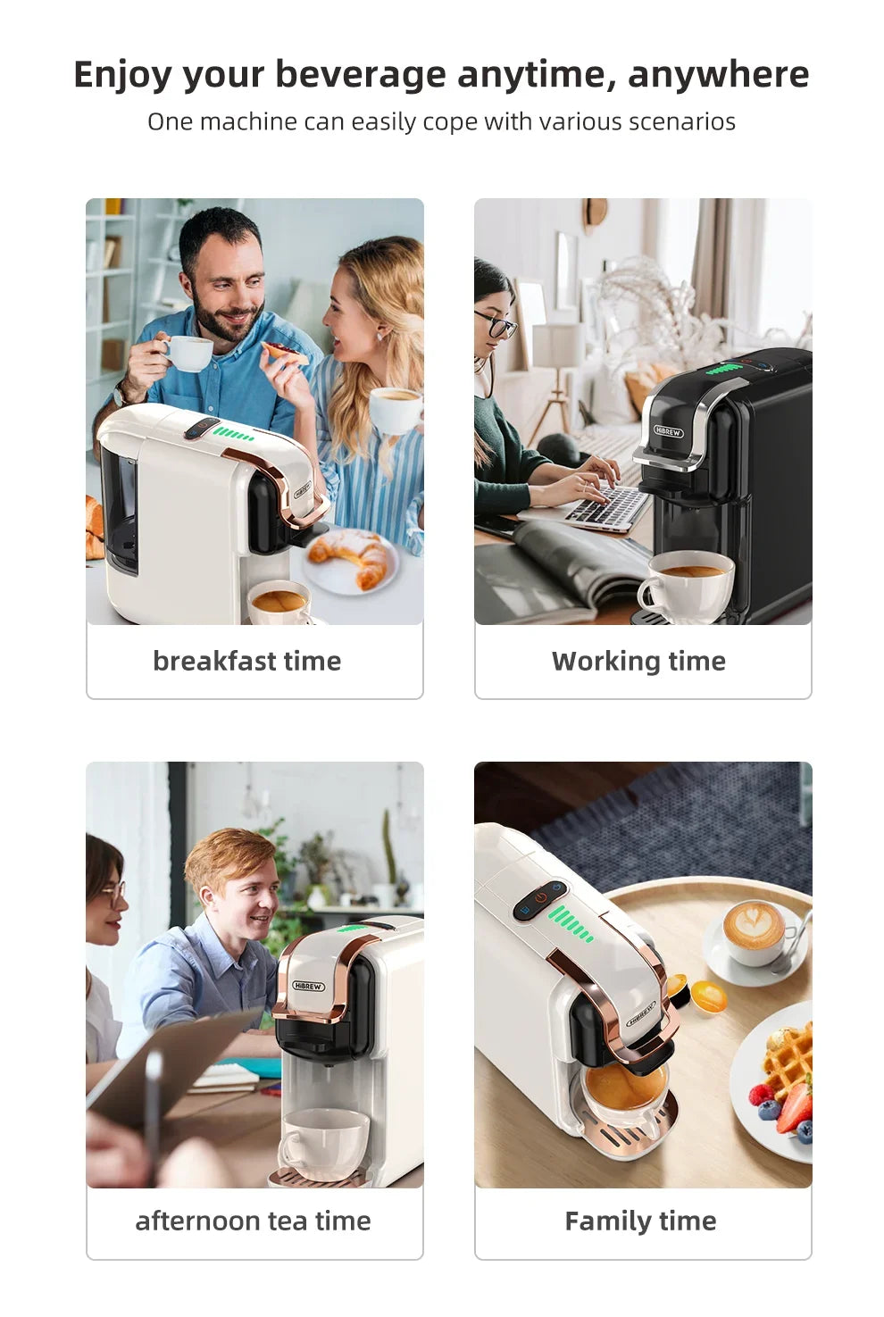 HiBREW 5 in 1 Multiple Coffee Machine Hot/Cold DG Cappuccino Nes Small ESE Pod Ground Coffee Cafeteria 20Bar H2B