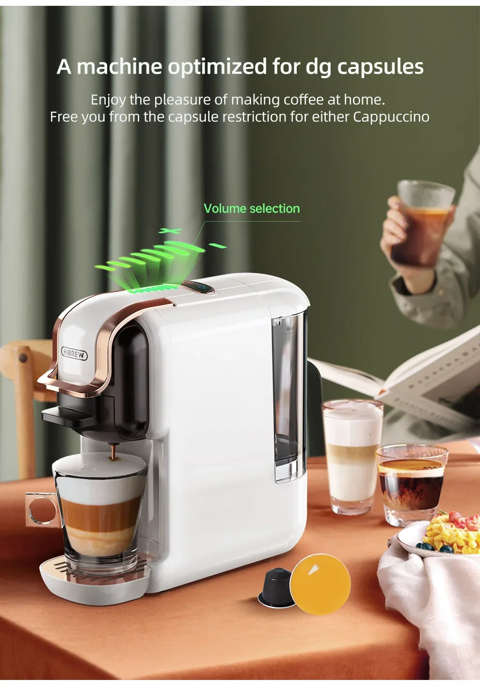 HiBREW 5 in 1 Multiple Coffee Machine Hot/Cold DG Cappuccino Nes Small ESE Pod Ground Coffee Cafeteria 20Bar H2B