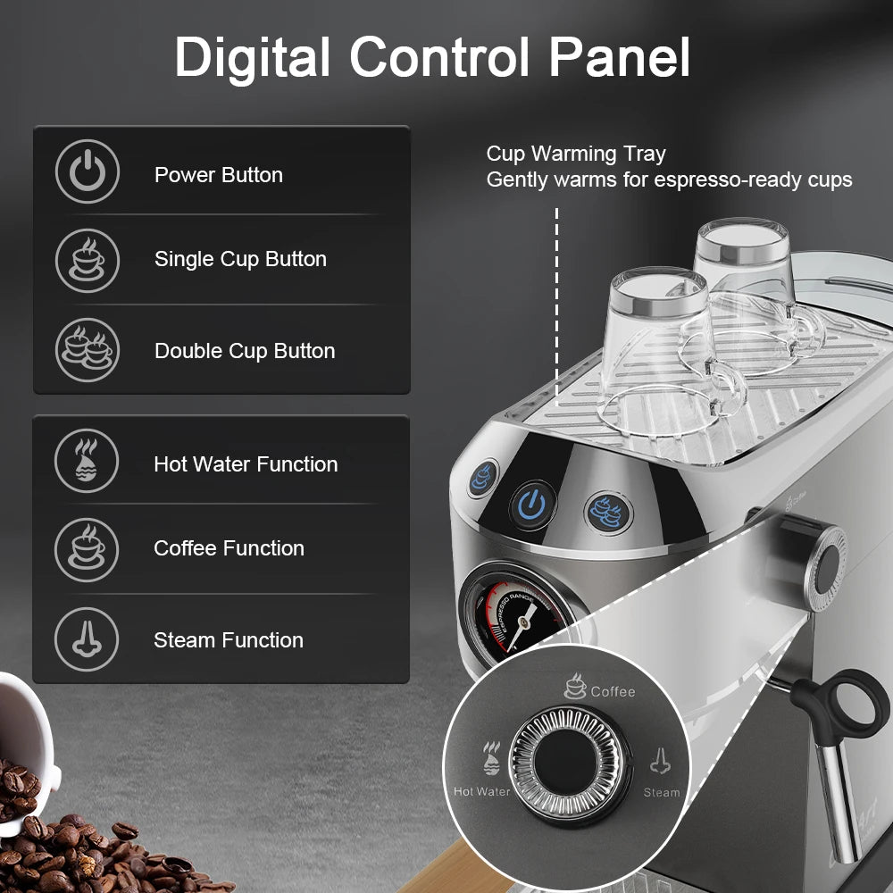 BioloMix Machine à café semi-automatique 20 bars avec buse vapeur pour le lait