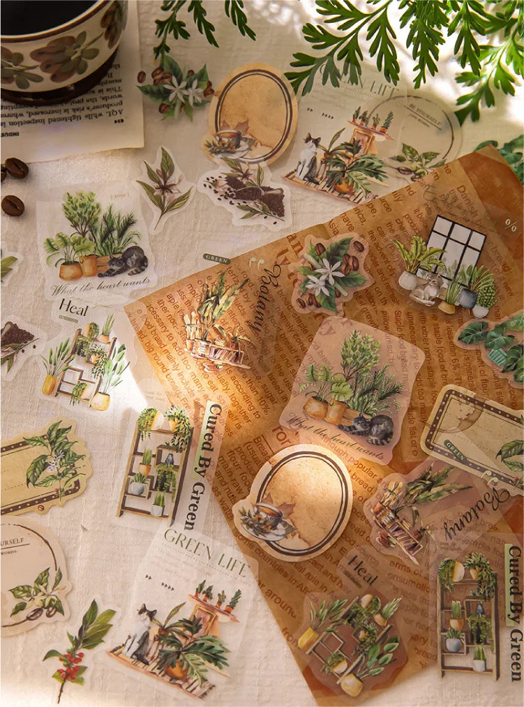 Lot de stickers PET Thème café vintage Créativité Adhésif DIY Scrapbooking