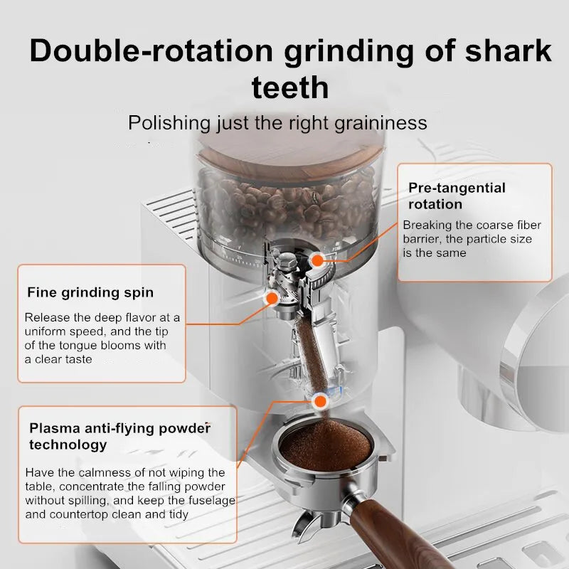 2-in-1 Coffee Machine with Grinder & Milk Frother - 15Bar Espresso Maker for Hot/Iced Coffee Grinding Degree Adjustment Office