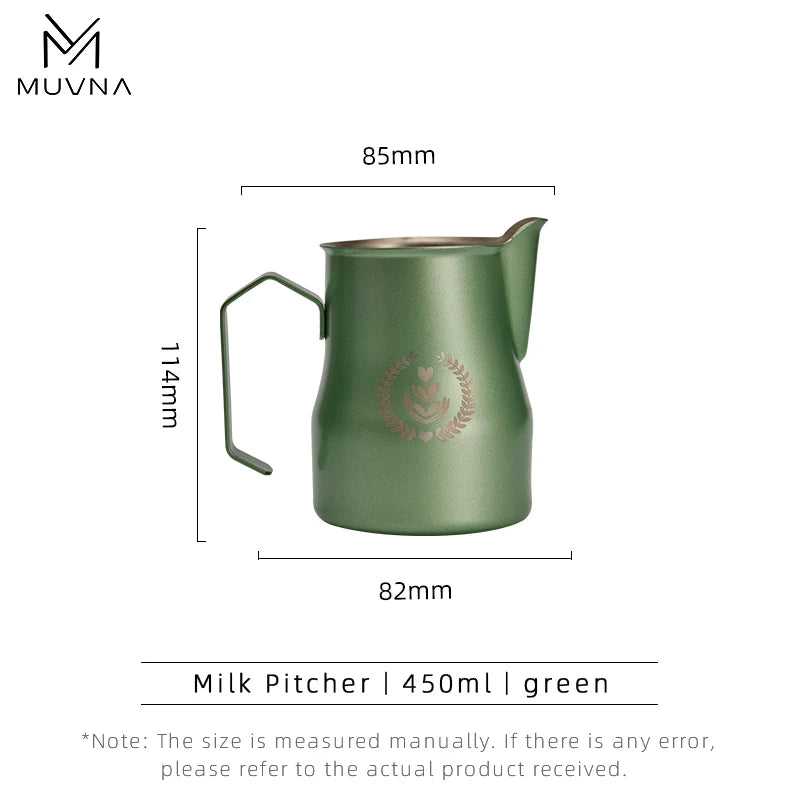 MUVNA Pichet à lait pour expresso, pichet moussant pour café 350/450 ml, tasse à bec verseur pointu