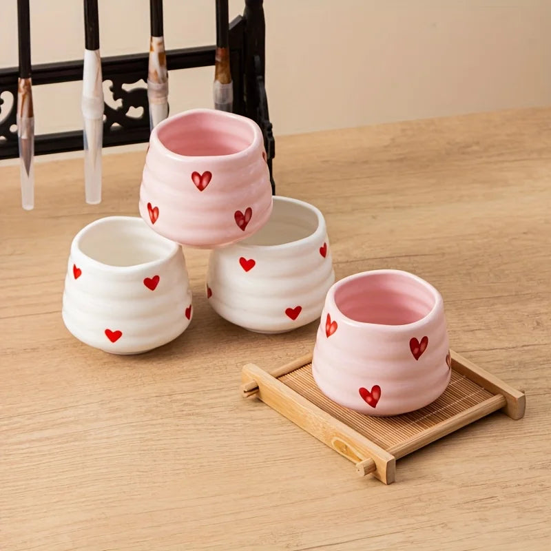 Jolies tasses à thé en céramique en forme de cœur sans anse, tasses à café chinoises Gongfu