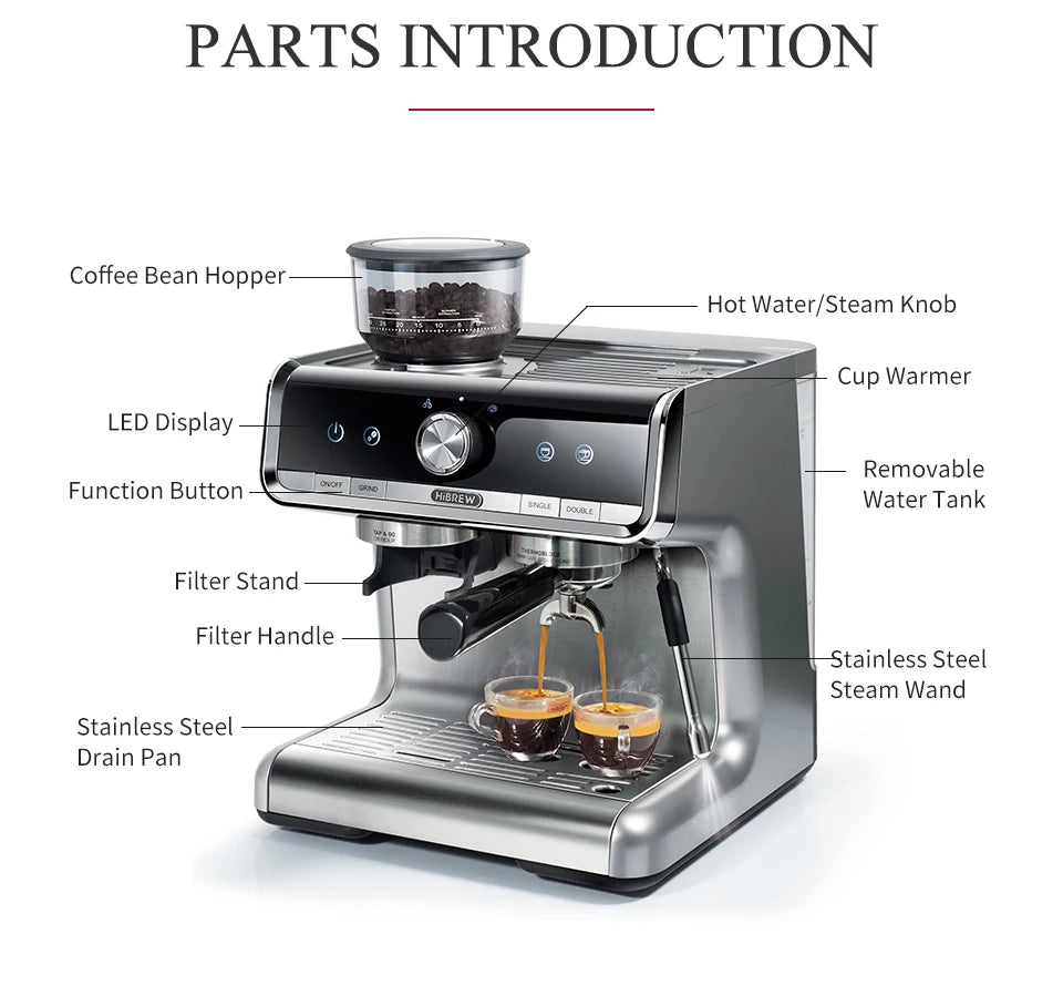 Machine à café HIBREW Barista Pro 20 bars, de la mouture à l'espresso
