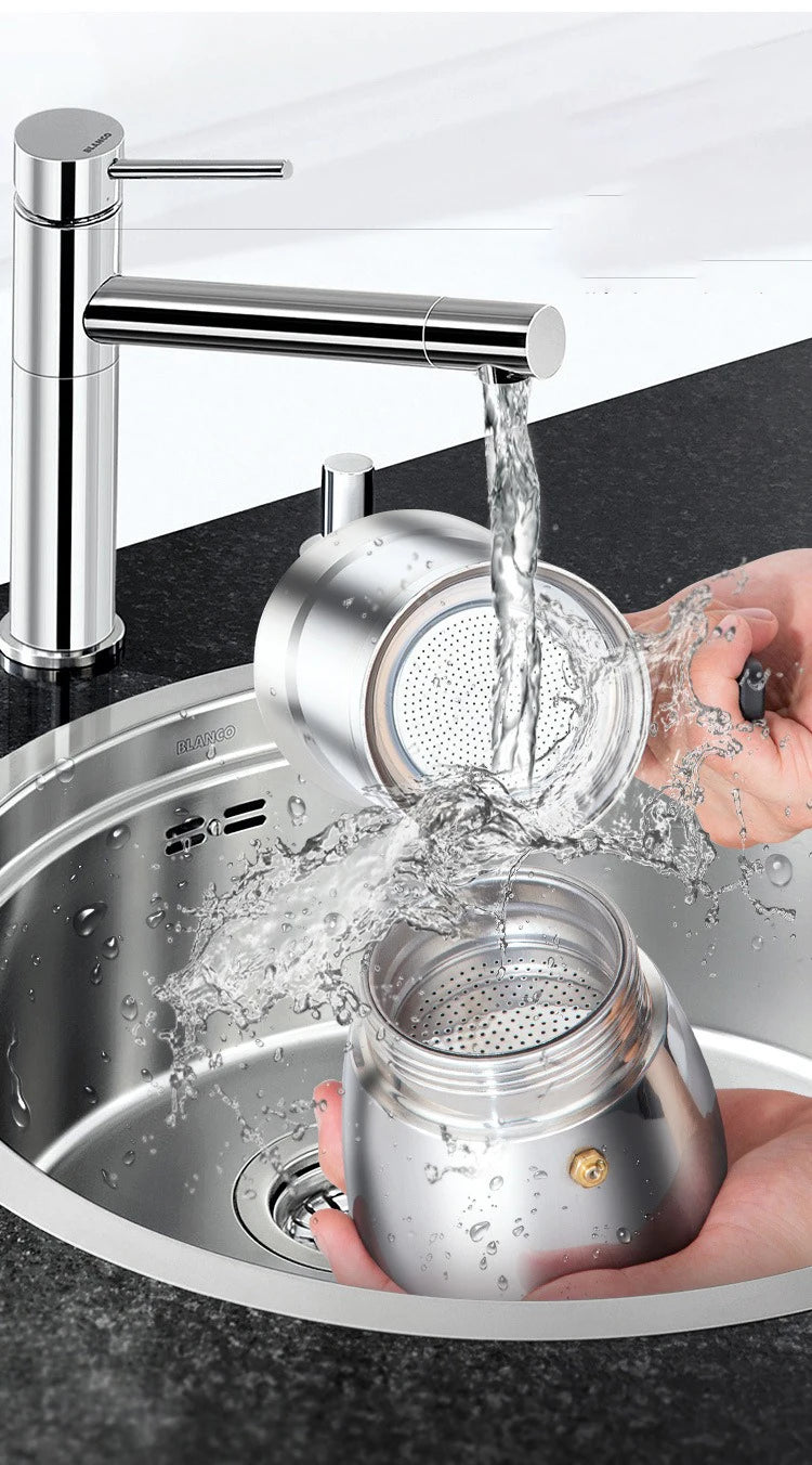 Cafetière Moka Classique en Acier Inoxydable, Cafetière Expresso 4/6 Tasses pour Cuisinière, Café Italien