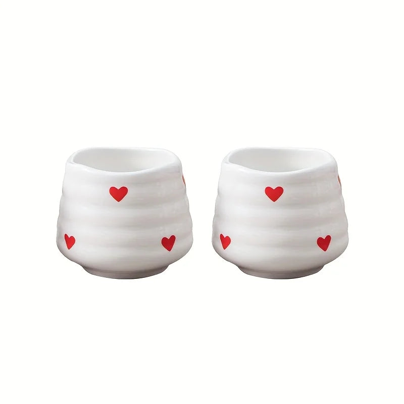 Jolies tasses à thé en céramique en forme de cœur sans anse, tasses à café chinoises Gongfu