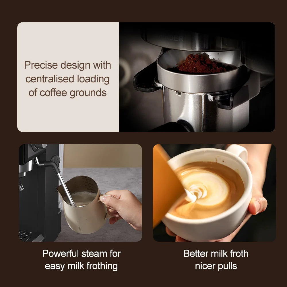 3-in-1 Semi-Automatic Espresso Machine with Built-in Grinder & Milk Frother | Cold Brew Function | 20Bar Pump for Home Barista