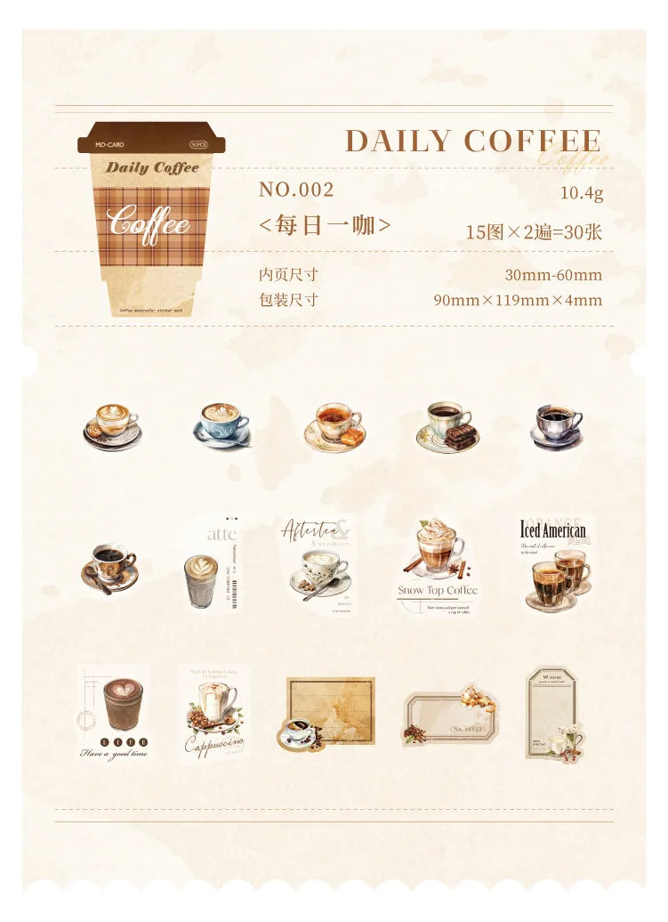Lot de stickers PET Thème café vintage Créativité Adhésif DIY Scrapbooking