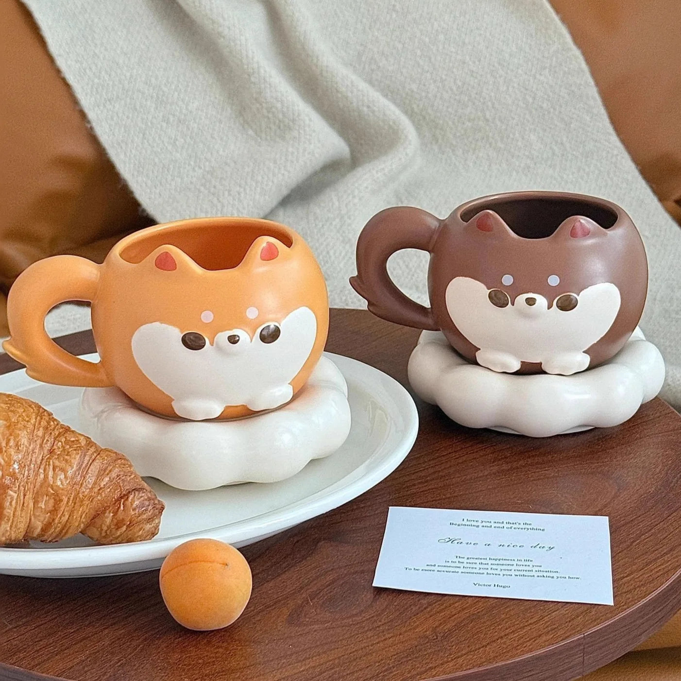 Mug en céramique mignon de Shiba Inu de dessin animé avec couvercle et cuillère, de grande valeur, mignon et amusant