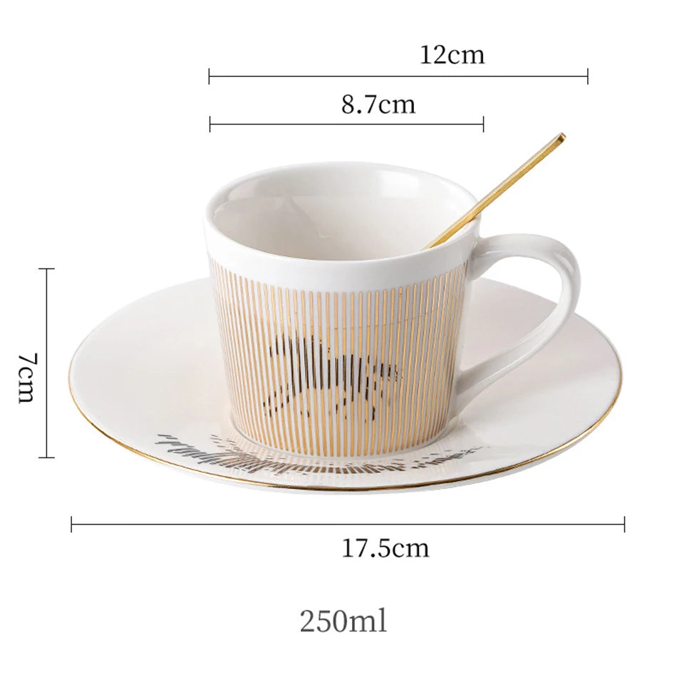 Ensemble tasse à café, soucoupe et plateau en céramique à reflet holographique mobile