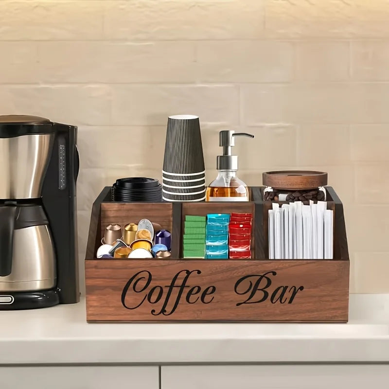 Boîte de Rangement à Café Boutique, Organisateur en Bois Classique Multifonctionnel pour Café