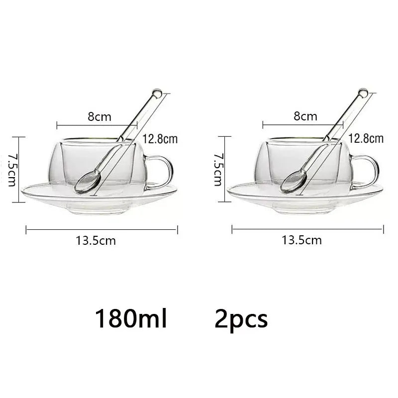 Tasse à café en verre à double paroi avec cuillère Ensemble de tasses à lait transparentes et résistantes à la chaleur