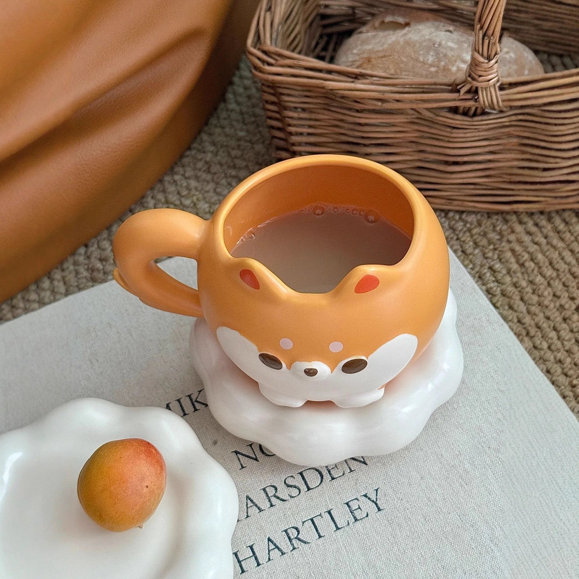 Mug en céramique mignon de Shiba Inu de dessin animé avec couvercle et cuillère, de grande valeur, mignon et amusant