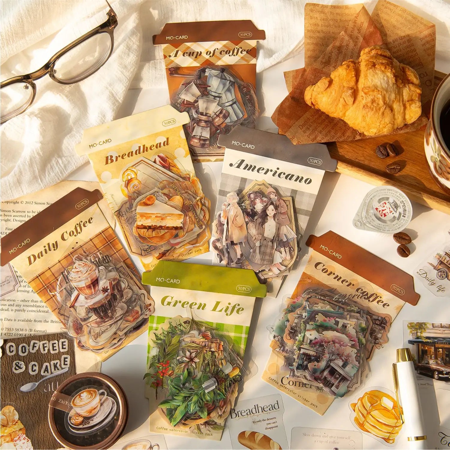 Lot de stickers PET Thème café vintage Créativité Adhésif DIY Scrapbooking
