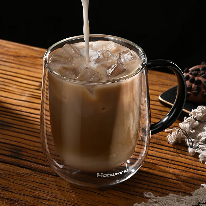 Tasse en verre à double paroi en verre borosilicate de 350-450 ml, résistante à la chaleur