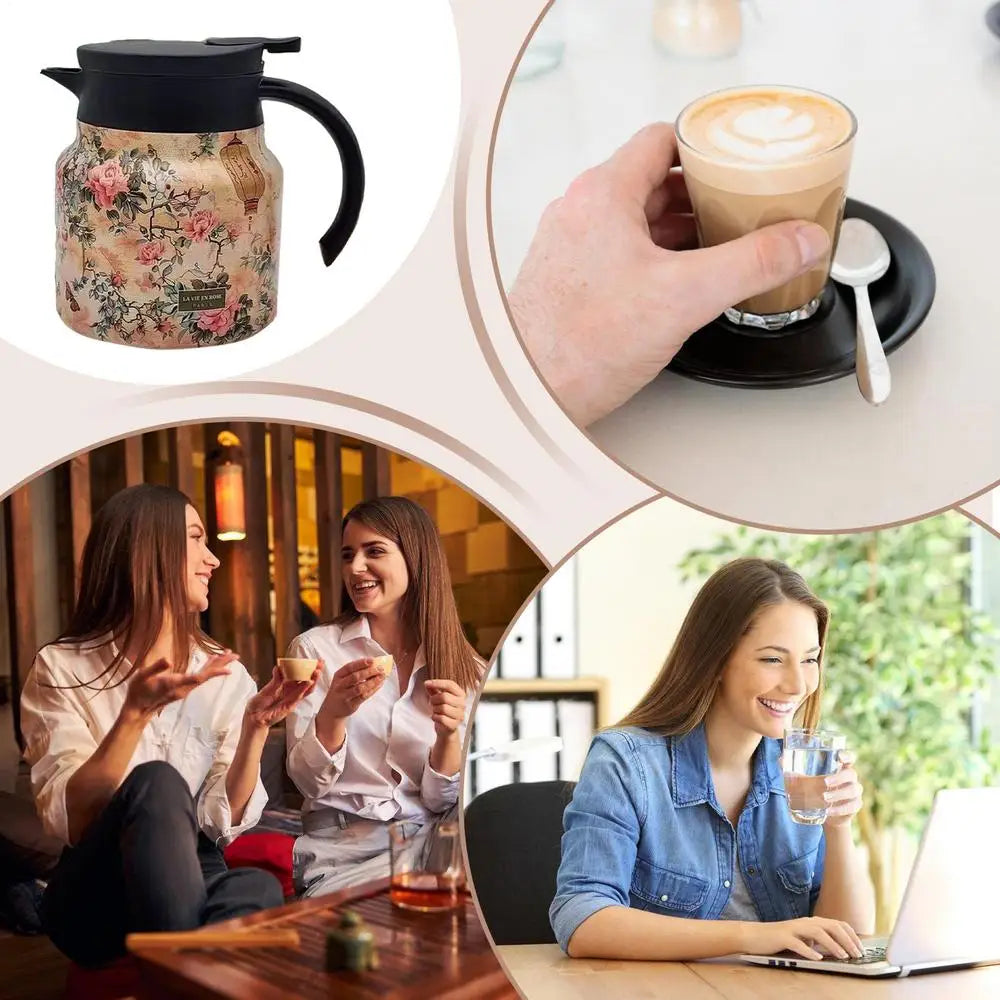 Thermos de thé floral vintage Théière en acier inoxydable Verseuse anti-gouttes avec thé