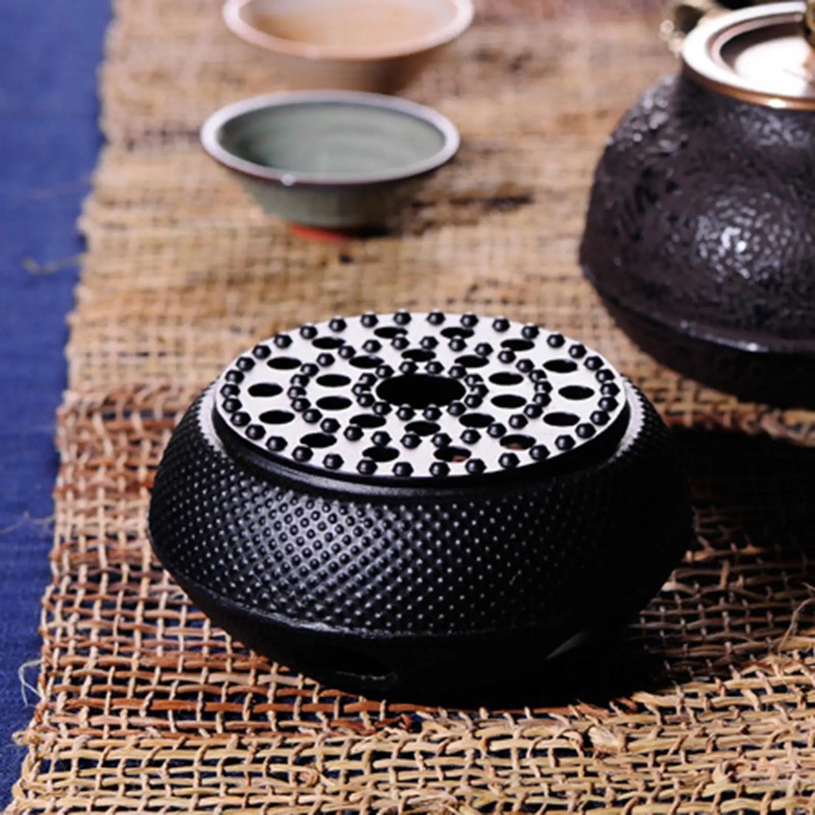 Chauffe-théière en fonte noire, support de bougie, réchaud, support de théière