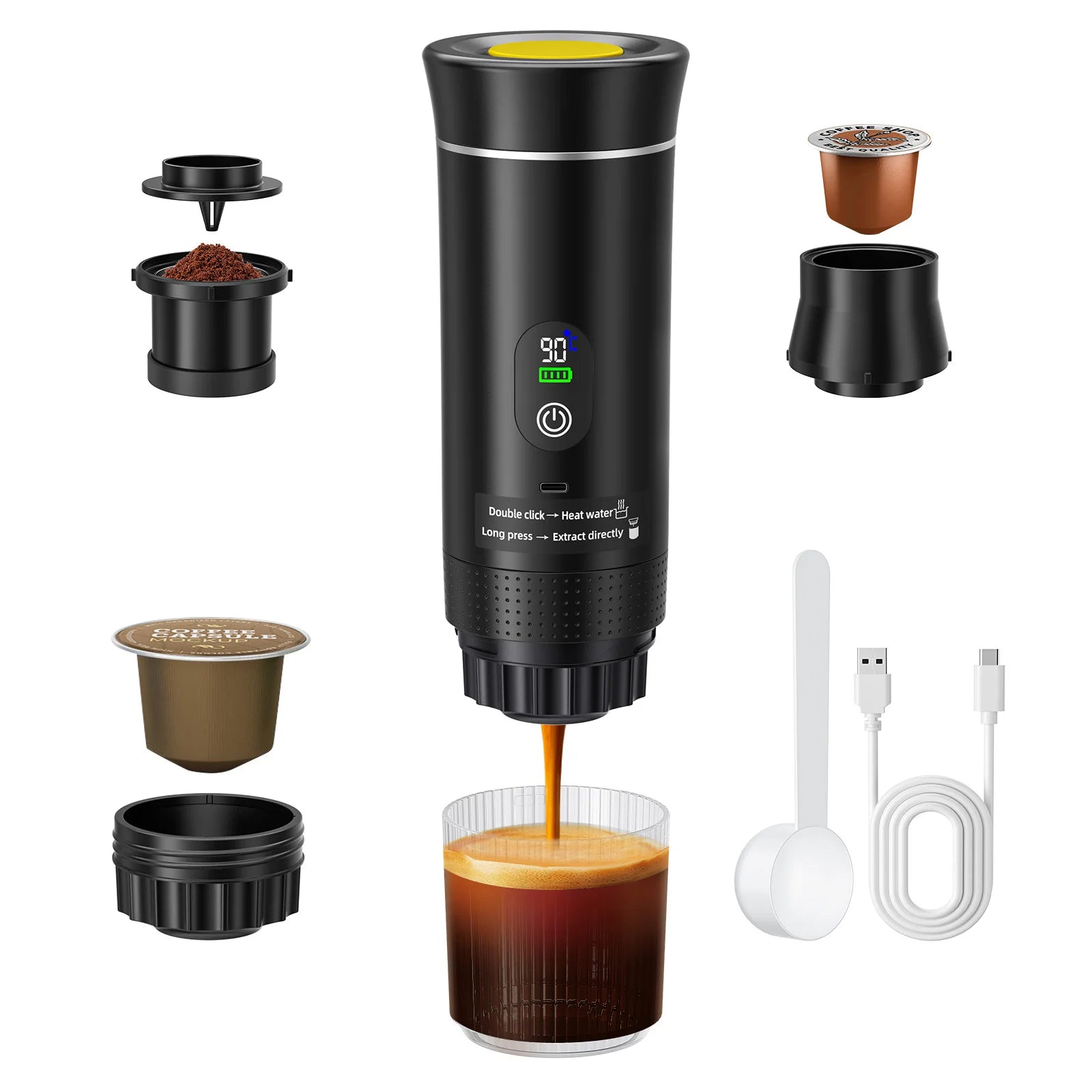 Machine à Café Portable de Voyage Cafetière 12V Rechargeable Pour Camping