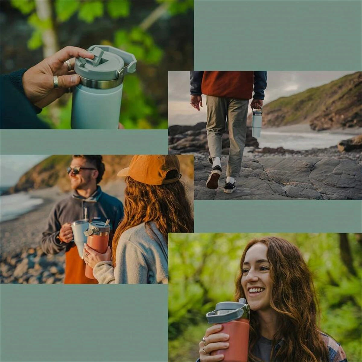 1 gourde isotherme avec couvercle en acier inoxydable, bouteille d'eau portable avec sac de transport