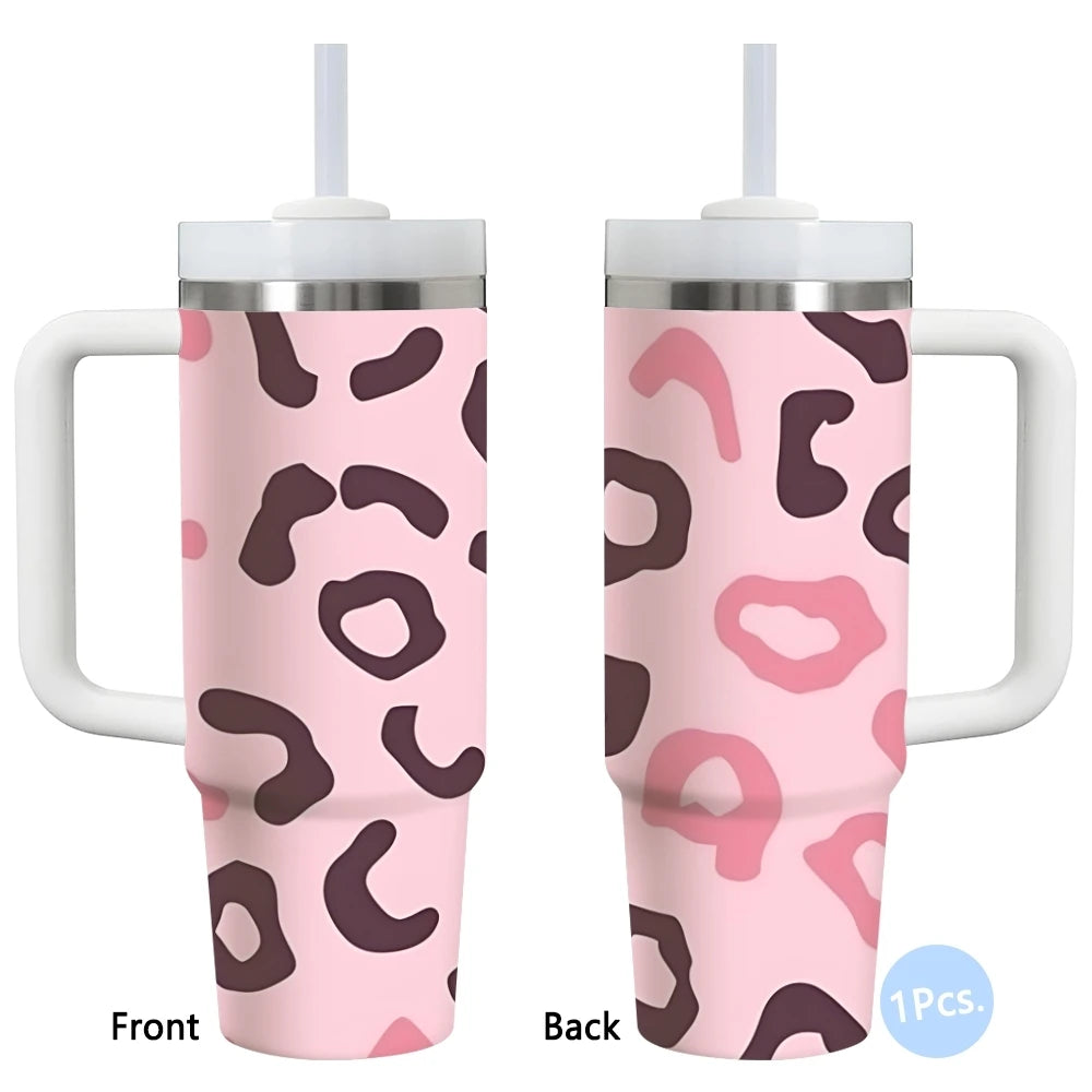 Bouteilles isothermes à imprimé léopard rose et noir, en acier inoxydable