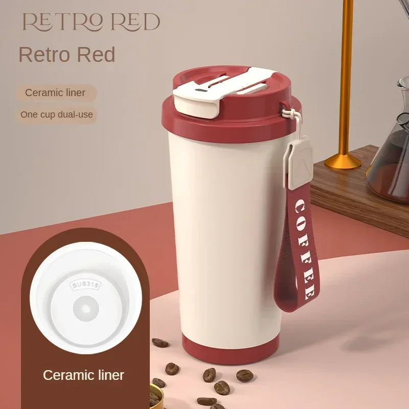 Tasse à café isotherme élégante en céramique, acier inoxydable à double paroi sous vide