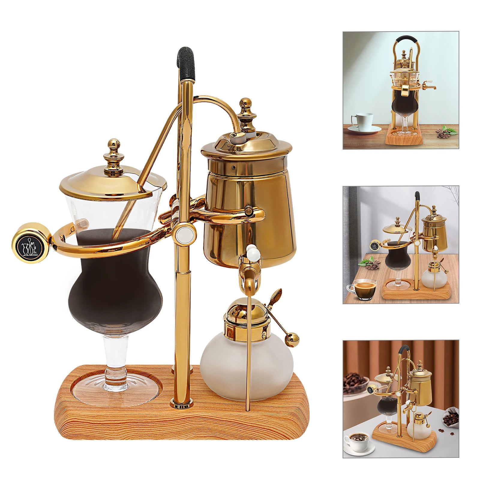 Cafetière à siphon Balance, couleur or, cafetière vintage avec tasse à mesurer