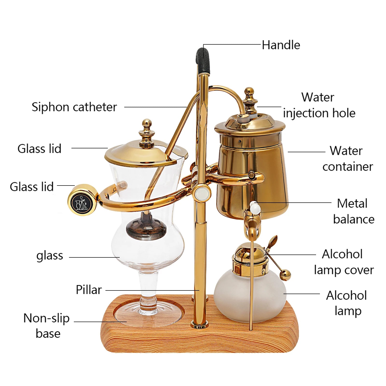 Lot de 400 ml de cafetière à siphon dorée avec filtre intégré pour thé et café