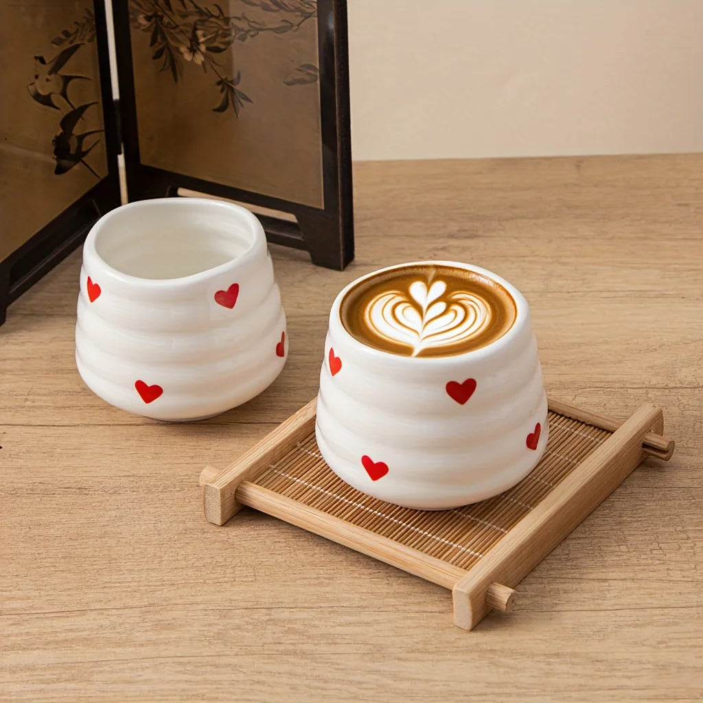 Jolies tasses à thé en céramique en forme de cœur sans anse, tasses à café chinoises Gongfu
