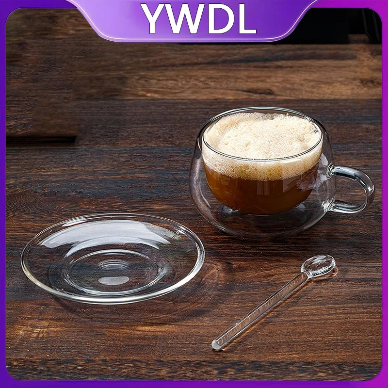 Tasse à café en verre à double paroi avec cuillère Ensemble de tasses à lait transparentes et résistantes à la chaleur