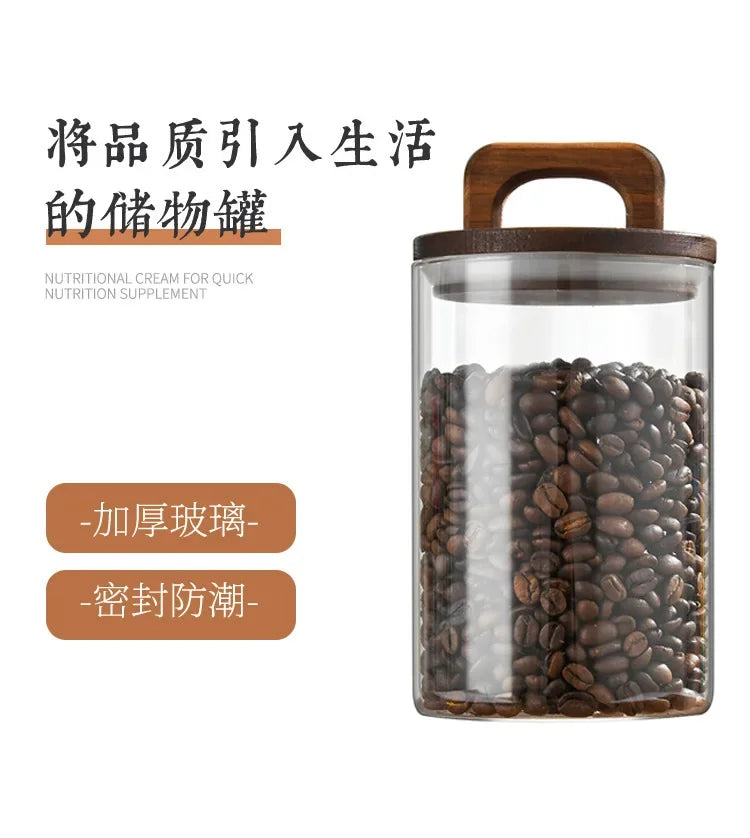 Bocal en verre avec couvercle en bois 1 pièce, récipient alimentaire hermétique, pour grains de café, cuisine