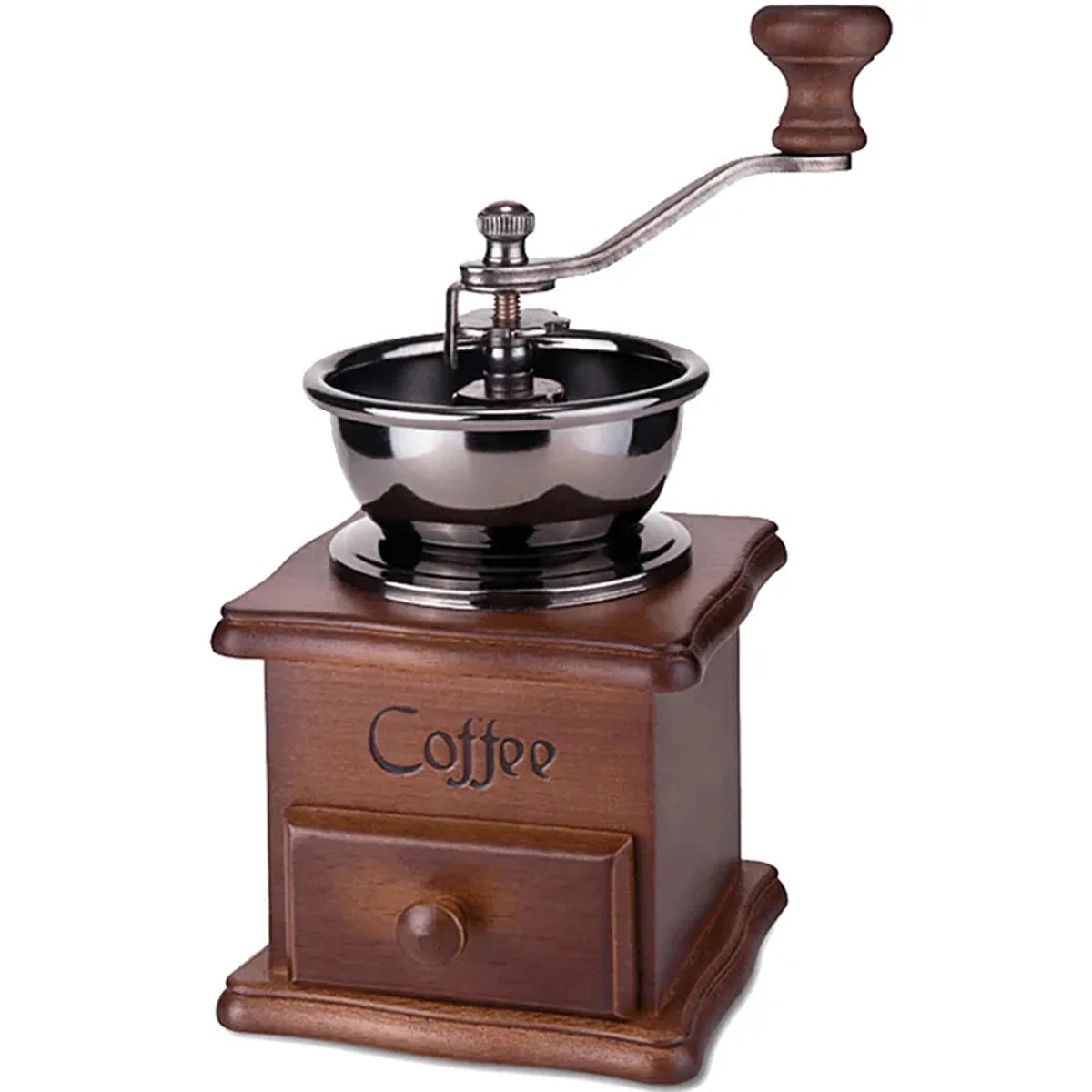 Moulin à café manuel en bois avec poignée en acier inoxydable de style rétro pour épices et grains