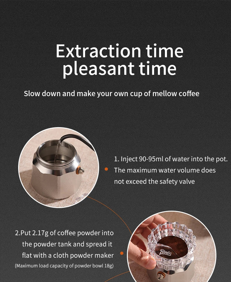 Bincoo Cafetière Mocha à Trois Valves en Acier Inoxydable 316, à Pression Concentrée