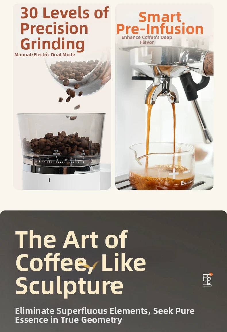 2-in-1 Coffee Machine with Grinder & Milk Frother - 15Bar Espresso Maker for Hot/Iced Coffee Grinding Degree Adjustment Office